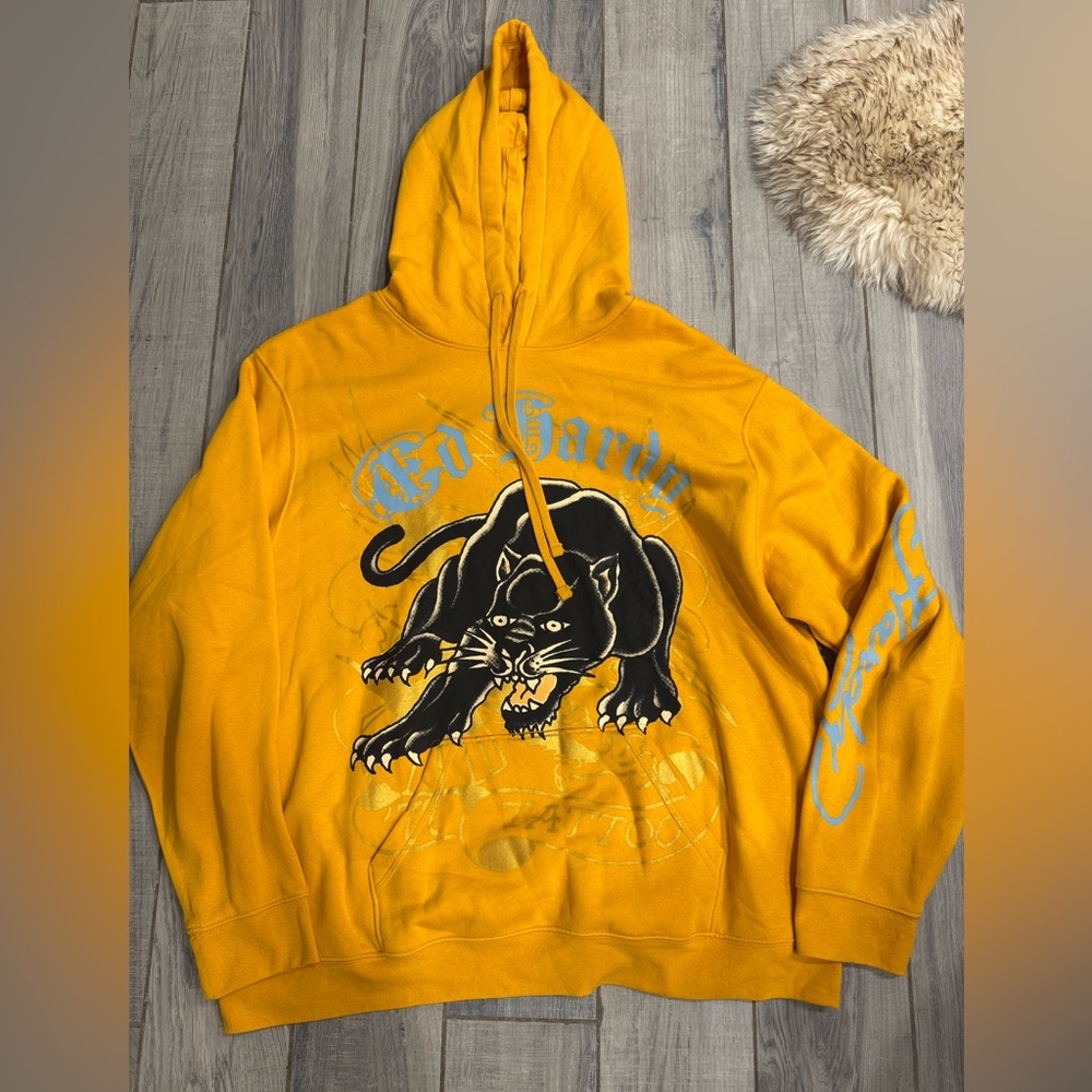 Ed Hardy Yellow Hoodie with Panther Graphic